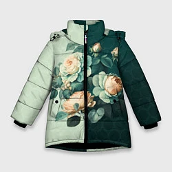 Зимняя куртка для девочки Розы на зеленом фоне