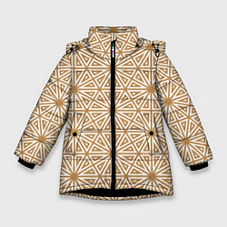 Куртка зимняя для девочки Абстрактный лучевой золотистый паттерн, цвет: 3D-черный