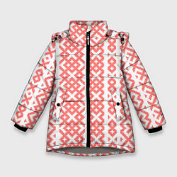 Куртка зимняя для девочки Абстрактный красный ребристый паттерн, цвет: 3D-светло-серый