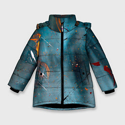 Куртка зимняя для девочки Абстрактный синий туман, силуэты и краски, цвет: 3D-черный