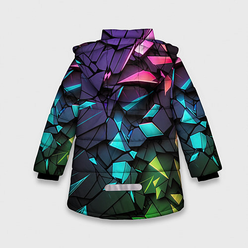 Зимняя куртка для девочки Неоновые абстрактные каменные плиты / 3D-Светло-серый – фото 2