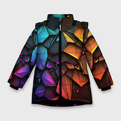 Куртка зимняя для девочки Неоновая абстрактная чешуя дракона, цвет: 3D-черный
