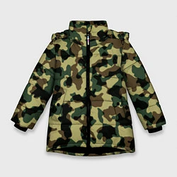 Куртка зимняя для девочки Военный камуфляж, цвет: 3D-черный