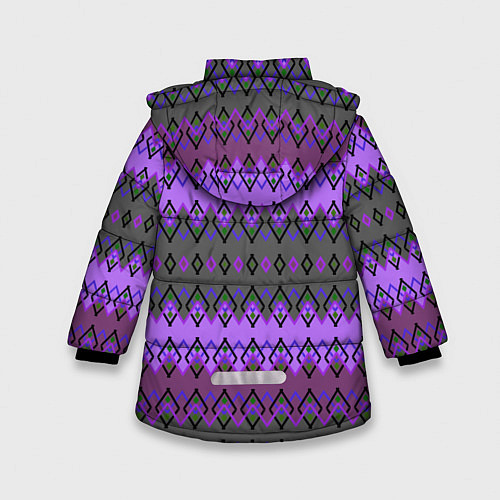 Зимняя куртка для девочки Серо-фиолетовый этнический геометрический узор / 3D-Светло-серый – фото 2