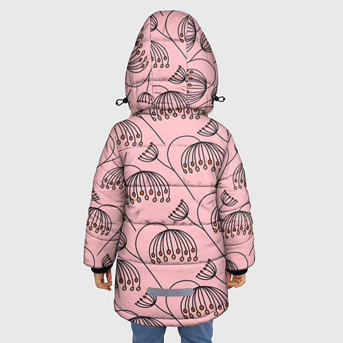 Зимняя куртка для девочки Цветы в стиле бохо на пудрово-розовом фоне / 3D-Черный – фото 4