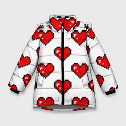 Куртка зимняя для девочки Сердца в стиле пиксель-арт, цвет: 3D-светло-серый
