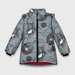 Куртка зимняя для девочки Паттерн смешные коты Корниш рекс, цвет: 3D-красный