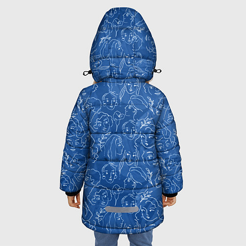 Зимняя куртка для девочки Женские лица на джинсовом синем / 3D-Черный – фото 4