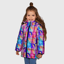 Куртка зимняя для девочки Клетчатый узор с девушками, цвет: 3D-светло-серый — фото 2