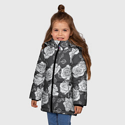 Куртка зимняя для девочки Нарисованные белые розы, цвет: 3D-черный — фото 2