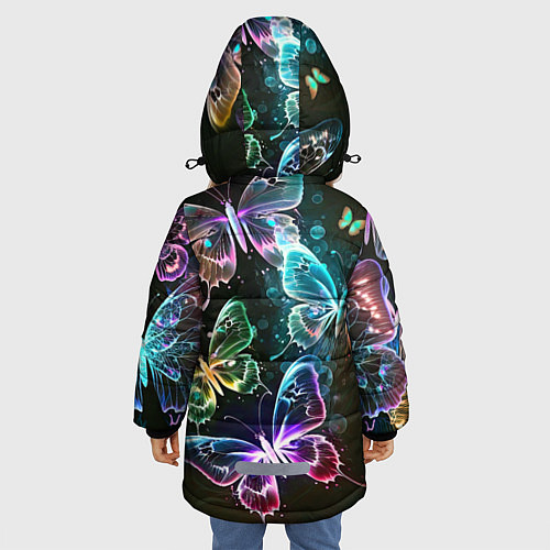 Зимняя куртка для девочки Неоновые дикие бабочки / 3D-Черный – фото 4