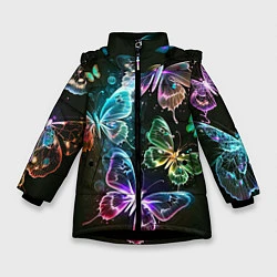 Куртка зимняя для девочки Неоновые дикие бабочки, цвет: 3D-черный