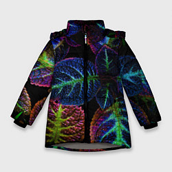 Зимняя куртка для девочки Неоновые листья растений