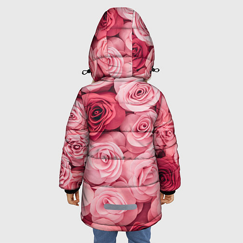 Зимняя куртка для девочки Чайная пыльная роза - нежно розовый цветок / 3D-Черный – фото 4
