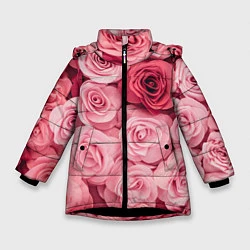 Куртка зимняя для девочки Чайная пыльная роза - нежно розовый цветок, цвет: 3D-черный