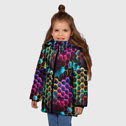 Куртка зимняя для девочки Неон и соты, цвет: 3D-светло-серый — фото 2