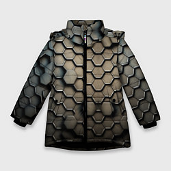 Куртка зимняя для девочки Сталь и соты, цвет: 3D-черный