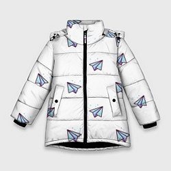 Куртка зимняя для девочки Бумажные самолетики, цвет: 3D-черный