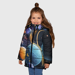 Куртка зимняя для девочки Планеты во вселенной, цвет: 3D-светло-серый — фото 2