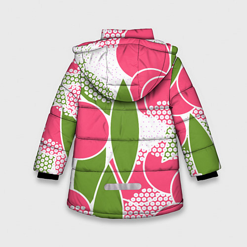 Зимняя куртка для девочки Абстракция круги и зеленый лист / 3D-Светло-серый – фото 2