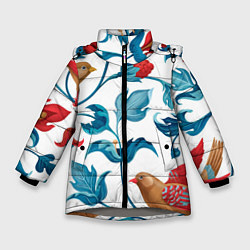 Куртка зимняя для девочки Узоры и птицы, цвет: 3D-светло-серый