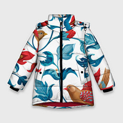Зимняя куртка для девочки Узоры и птицы