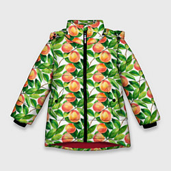 Зимняя куртка для девочки Персики акварельный паттерн