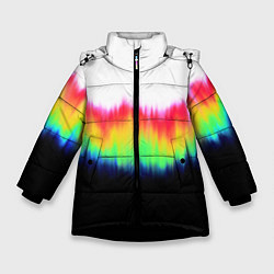 Куртка зимняя для девочки Северное сияние - тай-дай, цвет: 3D-черный