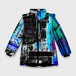 Куртка зимняя для девочки Абстракция, черно-синие цвета, от нейросети, цвет: 3D-черный