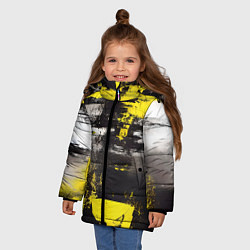 Куртка зимняя для девочки Черно-желтая абстракция, нейросеть, цвет: 3D-черный — фото 2