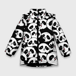 Куртка зимняя для девочки Весёлые панды, цвет: 3D-черный