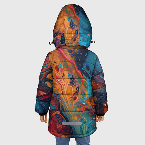 Зимняя куртка для девочки Яркие абстрактные разводы краски / 3D-Черный – фото 4