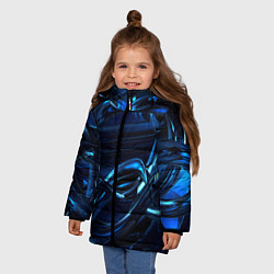 Куртка зимняя для девочки Фрактальный узор волны, цвет: 3D-черный — фото 2