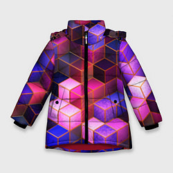 Куртка зимняя для девочки Цветные кубики, цвет: 3D-красный