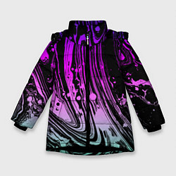 Куртка зимняя для девочки Неоновые цвета брызги краски гранжевая текстура, цвет: 3D-черный