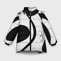 Куртка зимняя для девочки Черная абстракция из фигур, цвет: 3D-светло-серый