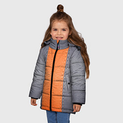 Куртка зимняя для девочки Кожа серая оранжевая, цвет: 3D-светло-серый — фото 2