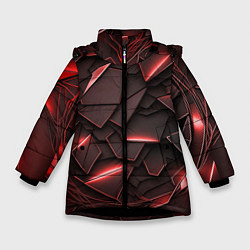 Куртка зимняя для девочки Красные элементы с неоновым свечением, цвет: 3D-черный