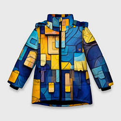 Зимняя куртка для девочки Синие и жёлтые фигуры