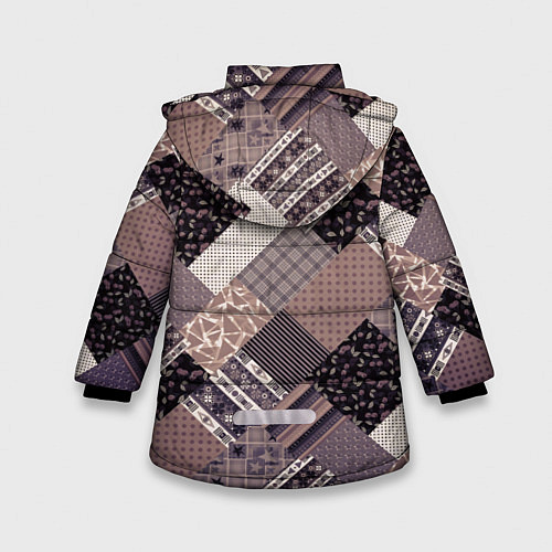 Зимняя куртка для девочки Коричневый узор в стиле фолк-пэчворк / 3D-Светло-серый – фото 2