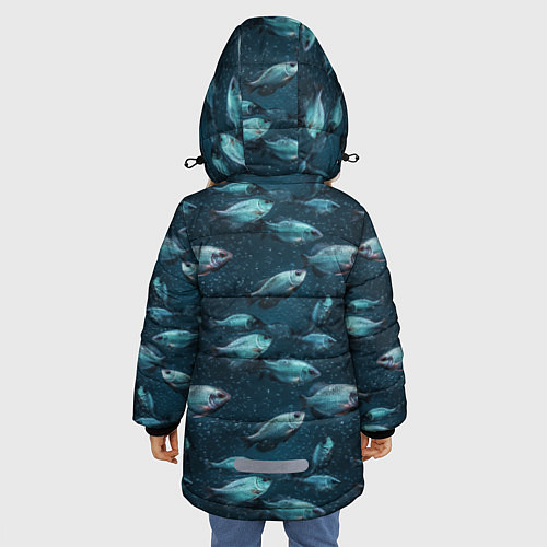 Зимняя куртка для девочки Текстура из рыбок / 3D-Черный – фото 4