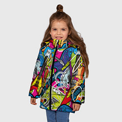 Куртка зимняя для девочки Guitars - pop art pattern, цвет: 3D-черный — фото 2