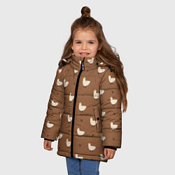 Куртка зимняя для девочки Гуси и травка - паттерн коричневый, цвет: 3D-светло-серый — фото 2