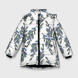 Куртка зимняя для девочки Акварельные веточки на белом - паттерн, цвет: 3D-черный