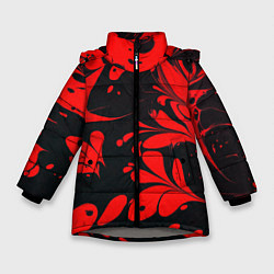 Куртка зимняя для девочки Красно-черный узор, цвет: 3D-светло-серый