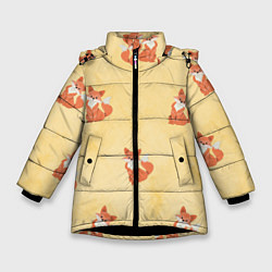 Куртка зимняя для девочки Наблюдательные лисята, цвет: 3D-черный