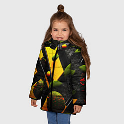 Куртка зимняя для девочки Объемные зеленые листья, цвет: 3D-красный — фото 2
