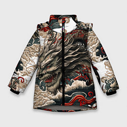 Зимняя куртка для девочки Тату дракона в стиле Ирезуми