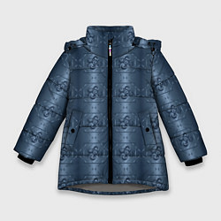Куртка зимняя для девочки Атласный синий узор с завертушками, цвет: 3D-светло-серый
