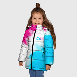 Куртка зимняя для девочки Counter Strike 2 neon gradient style: надпись, сим, цвет: 3D-черный — фото 2